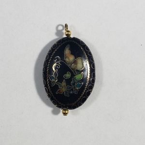 Vintage black floral Cloisonne pendent